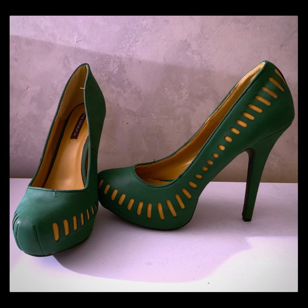 Green and yellow pumps